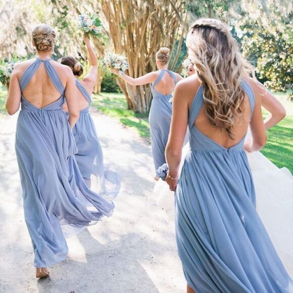 Theia Allison Backless Halter High Neck Bridesmaid Dress in Denim Slate Blue - Picture 13 of 13